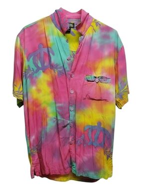 Vintage Tropical Tantrum Hawaiian Shirt XL Batik Hand Painted Bali Art Rayon